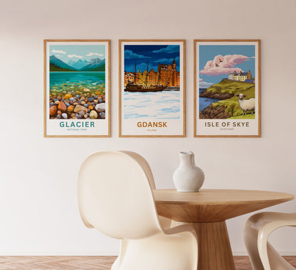 Gdańsk  Travel Poster - Twilight Over The Frozen Old Port