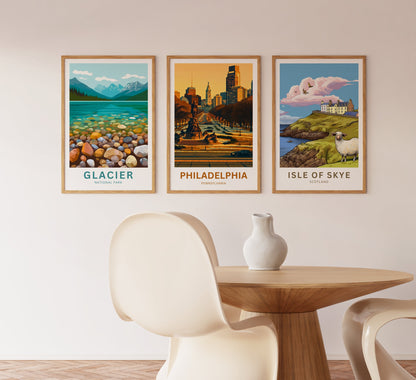 Philadelphia Travel Poster - Sunset View City in Pennsylvania from Rocky Step