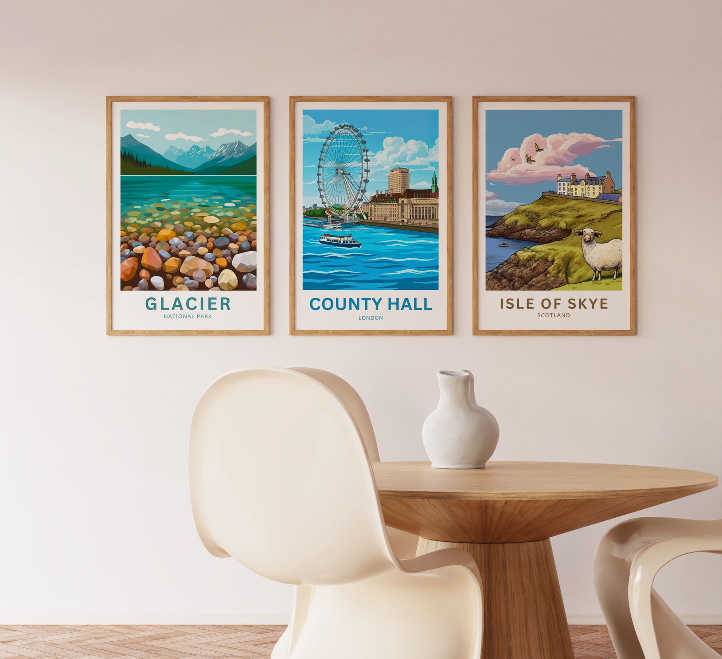 County Hall and London Eye Travel Poster - Waterfront