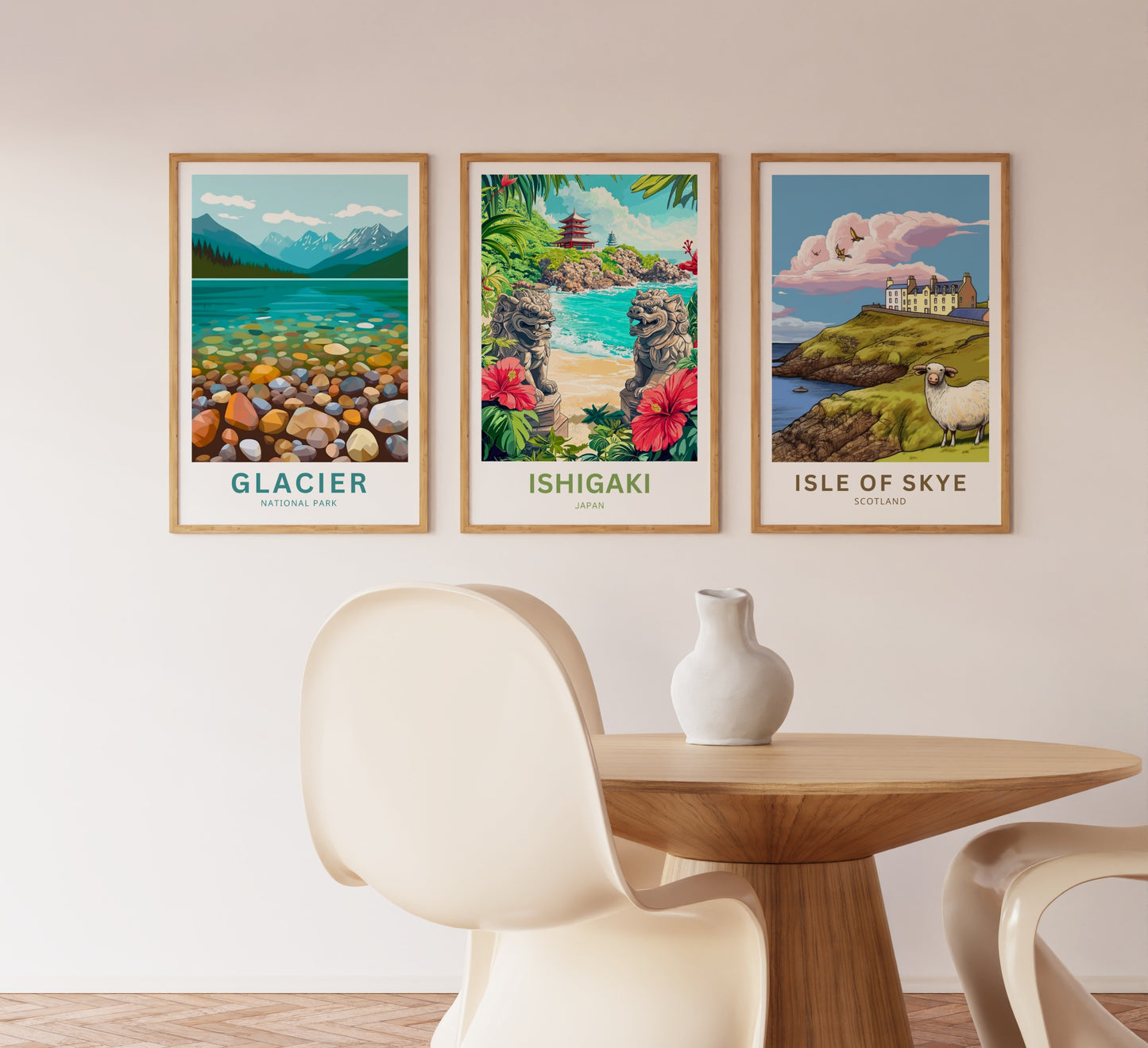 Ishigaki Travel Poster - Twin Shisa by the Sea