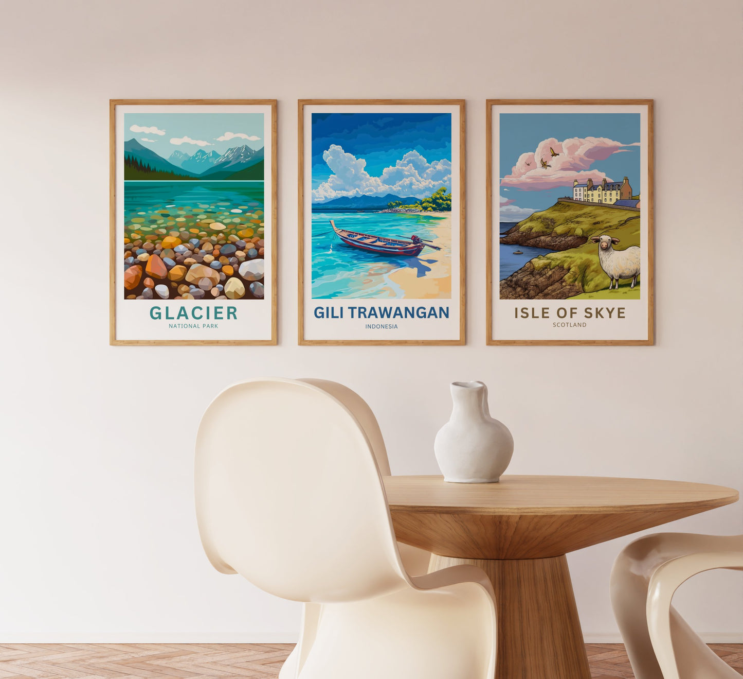 Gili Trawangan Travel Poster- Indonesia  White Sands Shore and  Blue Horizons