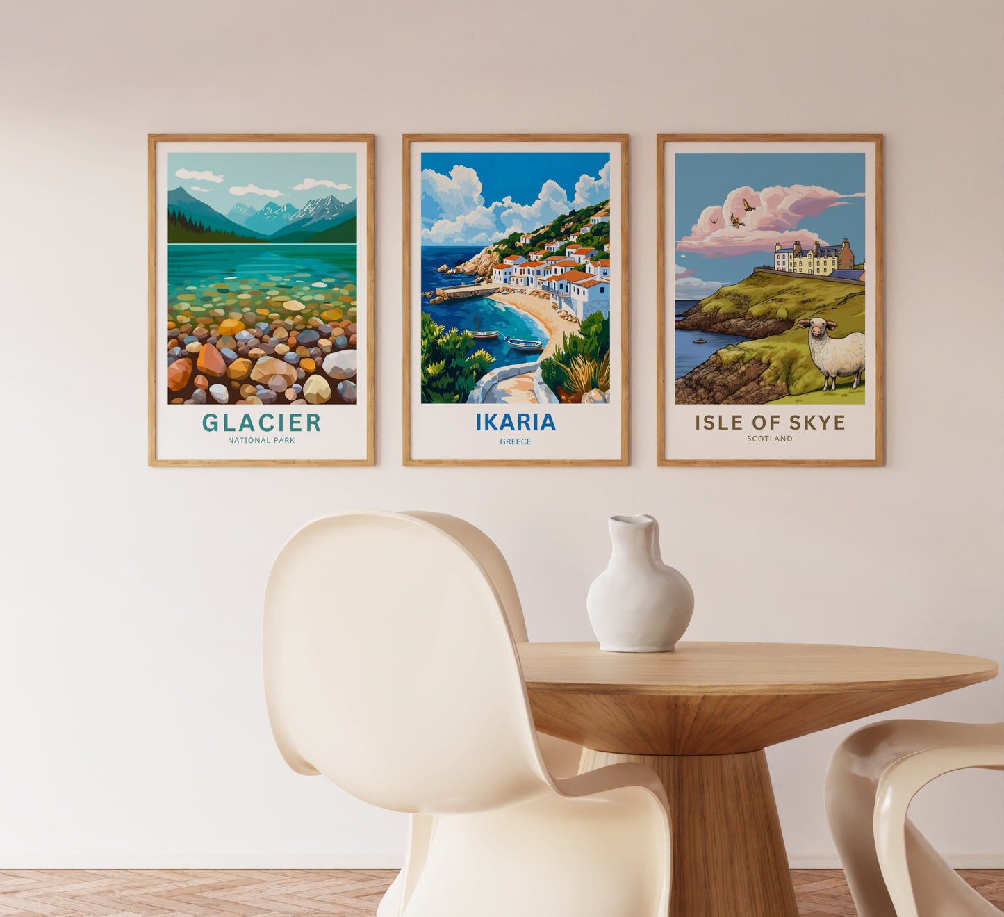 Ikaria Beach Travel Poster  - Whitewashed houses Coastal Life