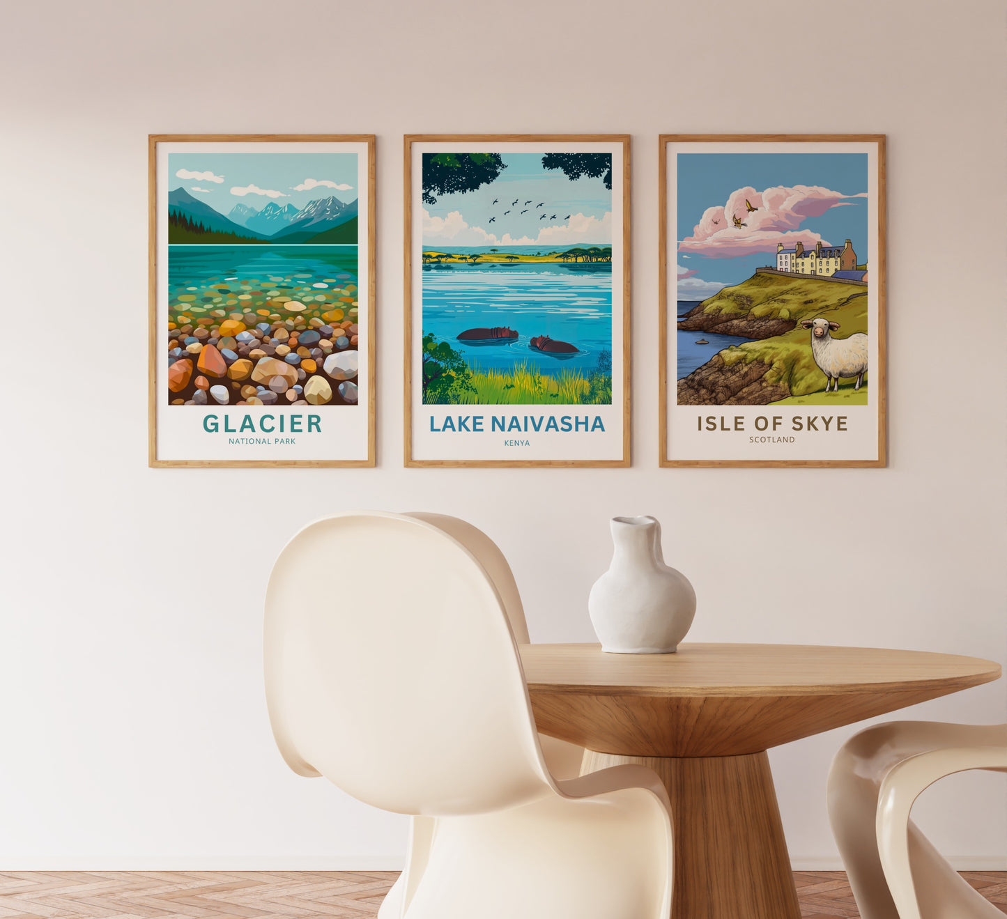 Lake Naivasha Travel Poster - Kenya Charming Lake with Birds and Hippos
