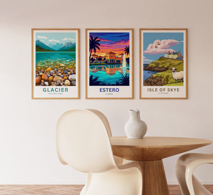 Estero Travel Poster - Palm Silhouette Evening