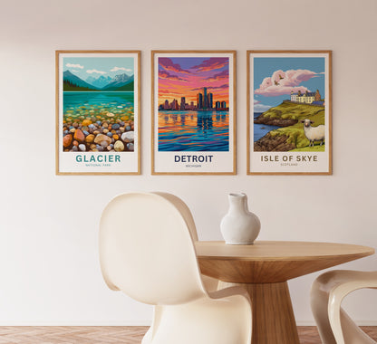 Detroit Travel Poster - River Lights