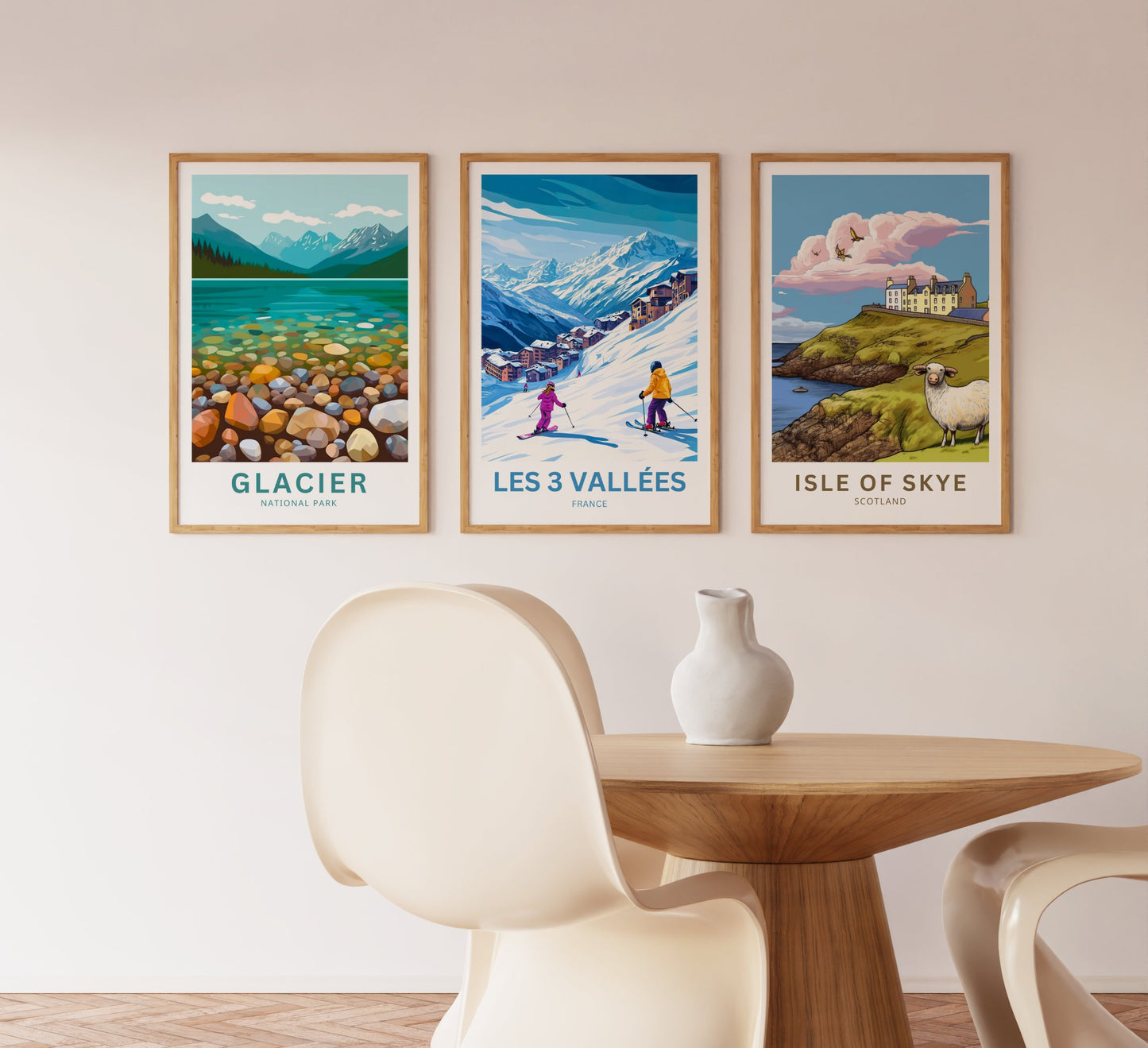 Les 3 Vallées Travel Poster- Ski through the Village Resort
