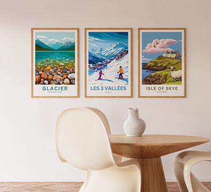 Les 3 Vallées Travel Poster- Ski through the Village Resort