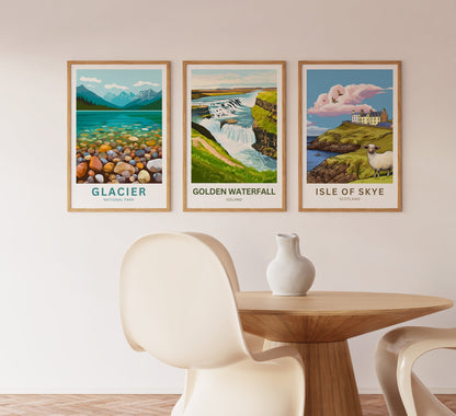 Golden Waterfall Travel Poster - Captivating Iconic Falls of Iceland