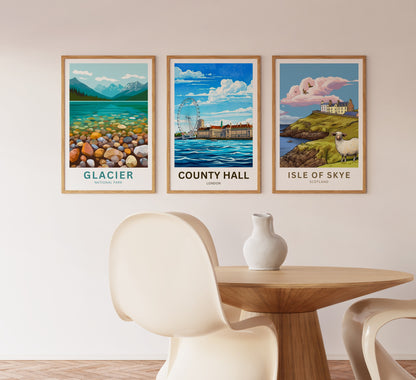 County Hall and the iconic London Eye Travel Poster - Riverside
