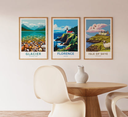 Florence Oregon Travel Poster - Captivating View of Heceta Head Lighthouse