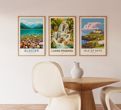 Luang Prabang Travel Poster - Huang Si Falls Laos