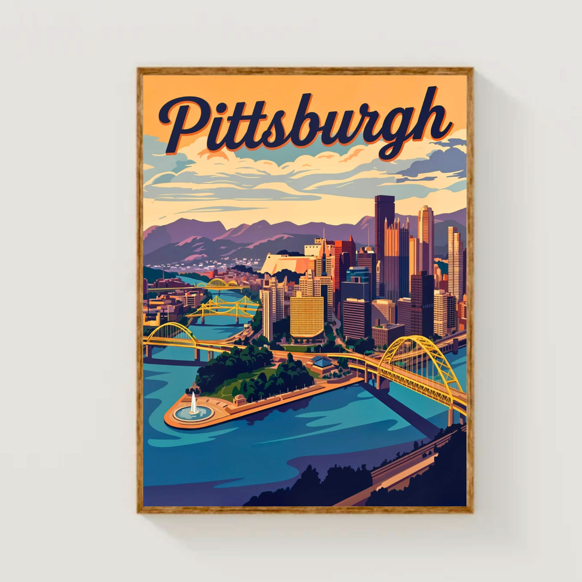 Pittsburgh Vintage Travel Poster- Bridges