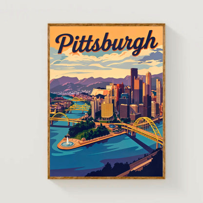 Pittsburgh Vintage Travel Poster- Bridges