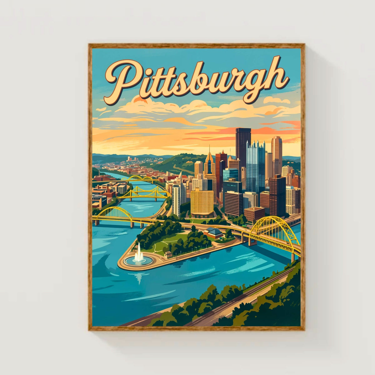 Pittsburgh Vintage Travel Poster- Iconic Bridges