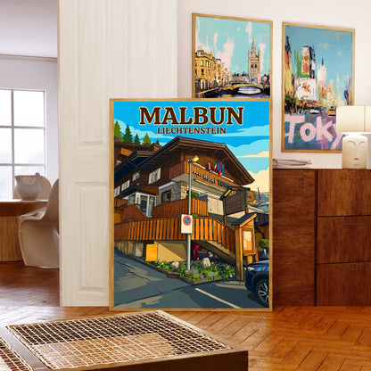 Malbun Vintage Travel Poster - Charming Hotel