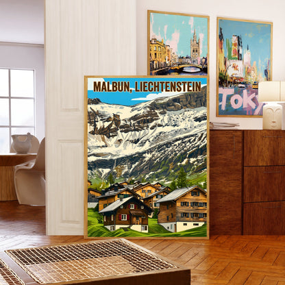 Malbun Vintage Travel Poster - Stunning Mountain in Liechtenstein