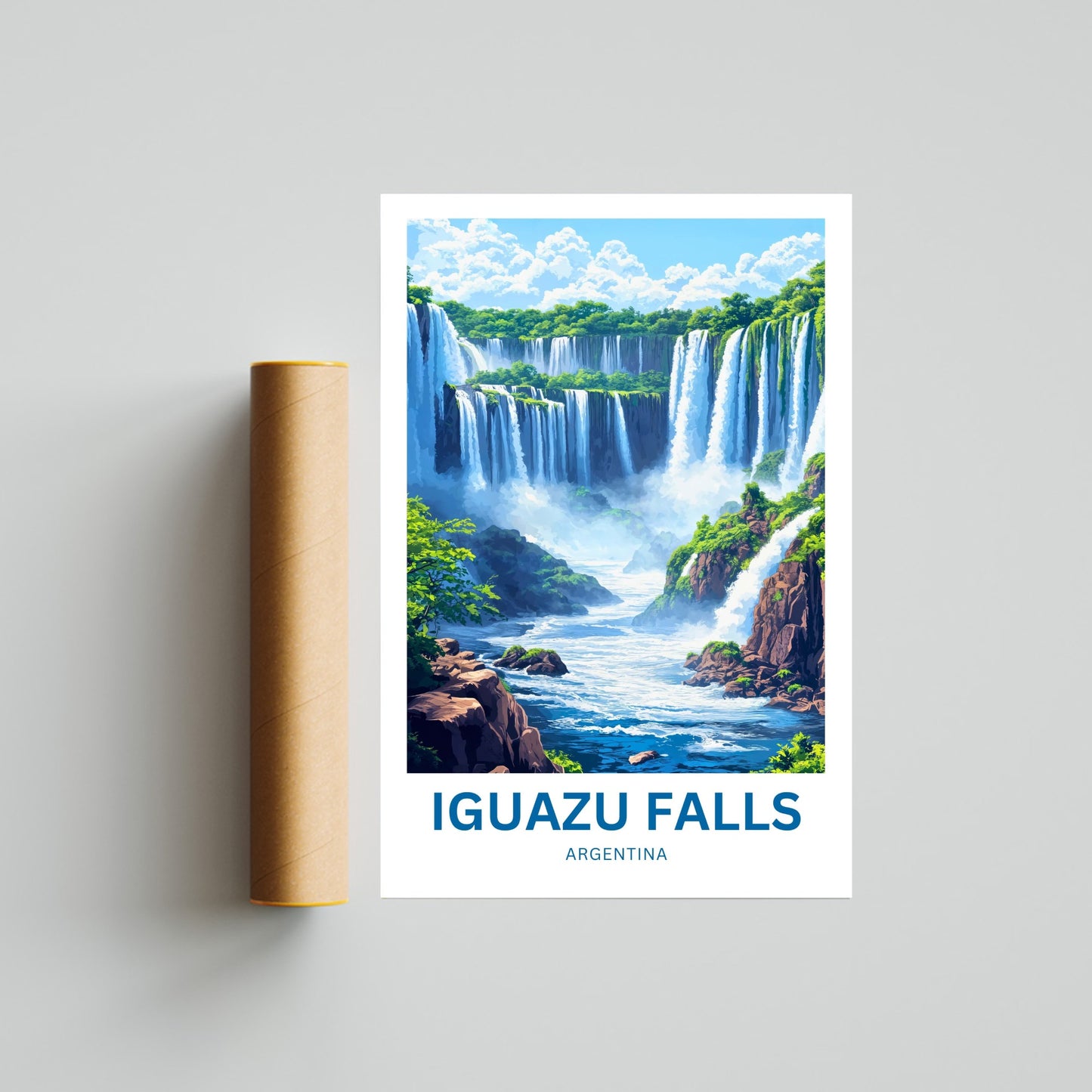 Iguazu Falls Travel Poster - Stunning Majestic Waterfalls of Argentina and Brazil