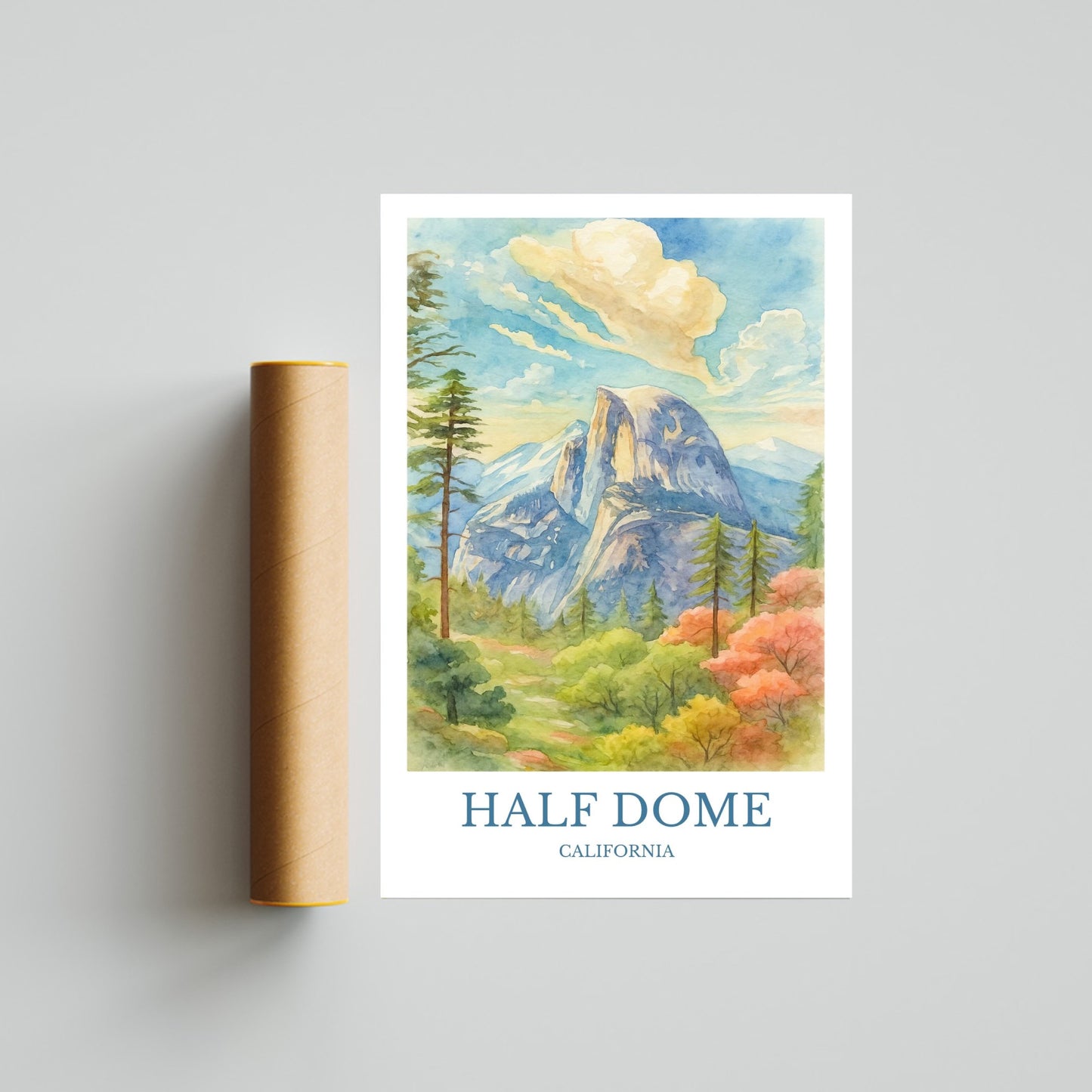 Half Dome, Watercolor design poster, California Print, Half Dome Wall Art