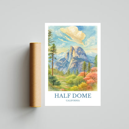 Half Dome, Watercolor design poster, California Print, Half Dome Wall Art