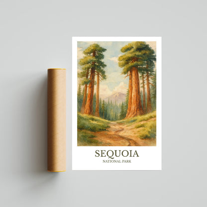 Sequoia National Park, Watercolor design poster, California Print, Sequoia National Park Wall Art