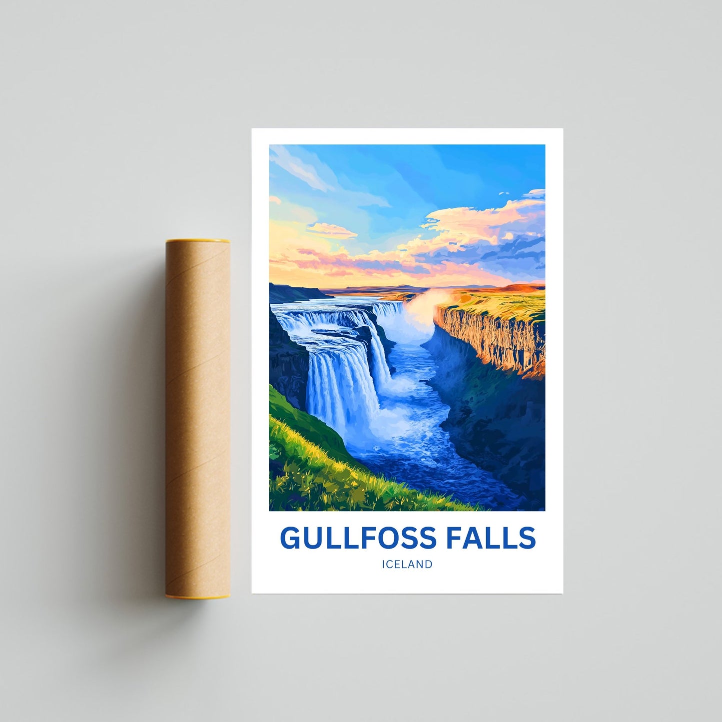 Gullfoss Falls Travel Poster - Iceland Landscape