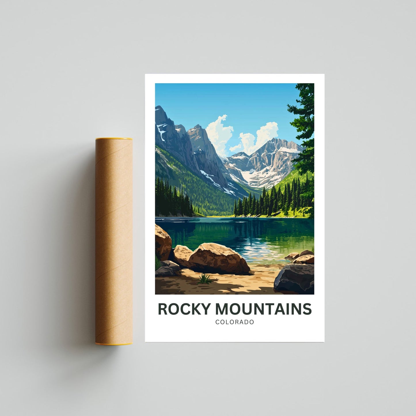 Rocky Mountains Travel Poster - Majestic Peaks and Nature Wall Art