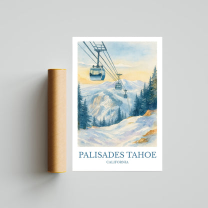 Palisades Tahoe, Watercolor design poster, California Print, Palisades Tahoe Wall Art