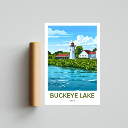 Buckeye Lake Travel Poster -  Lakefront Lighthouse