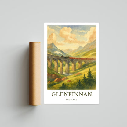 Glenfinnan, Watercolor design poster, Scotland Print, Glenfinnan Wall Art
