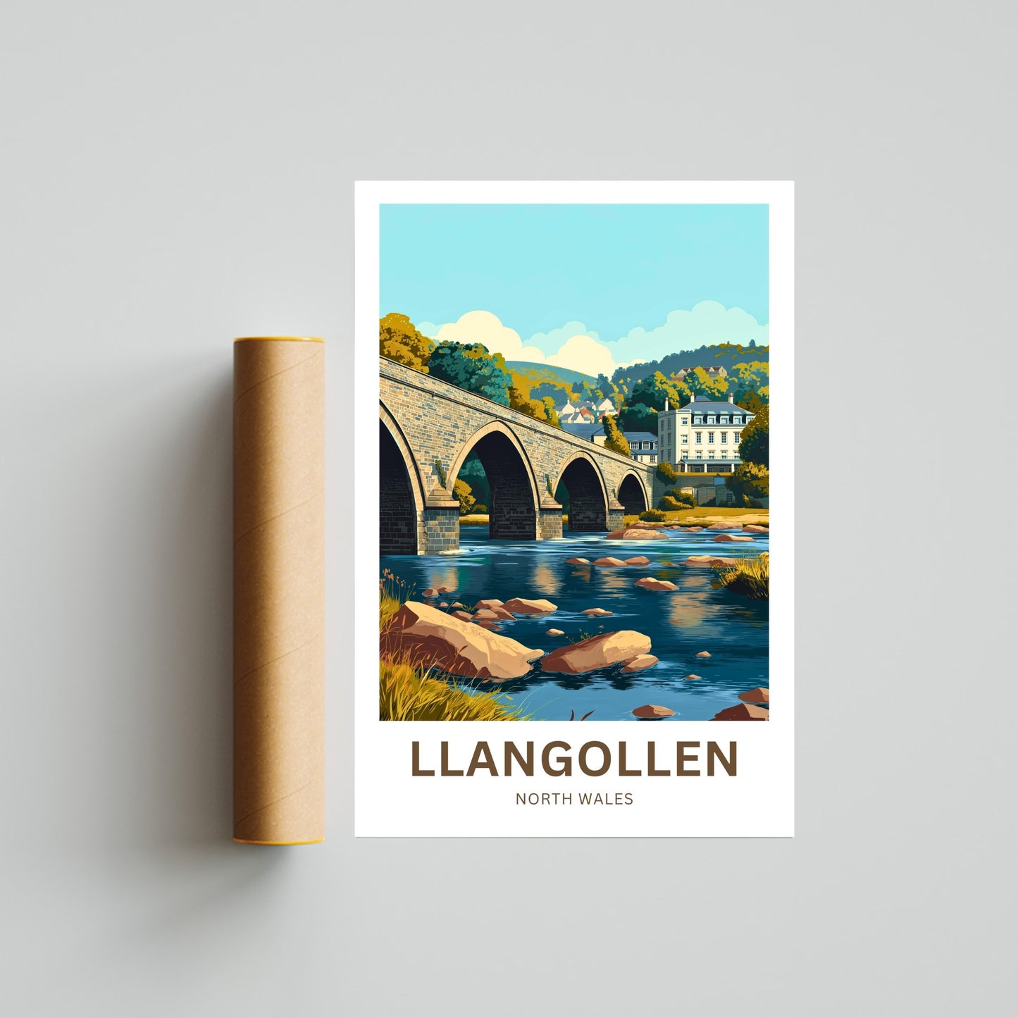 Llangollen Travel Poster - Stone Bridge Scene