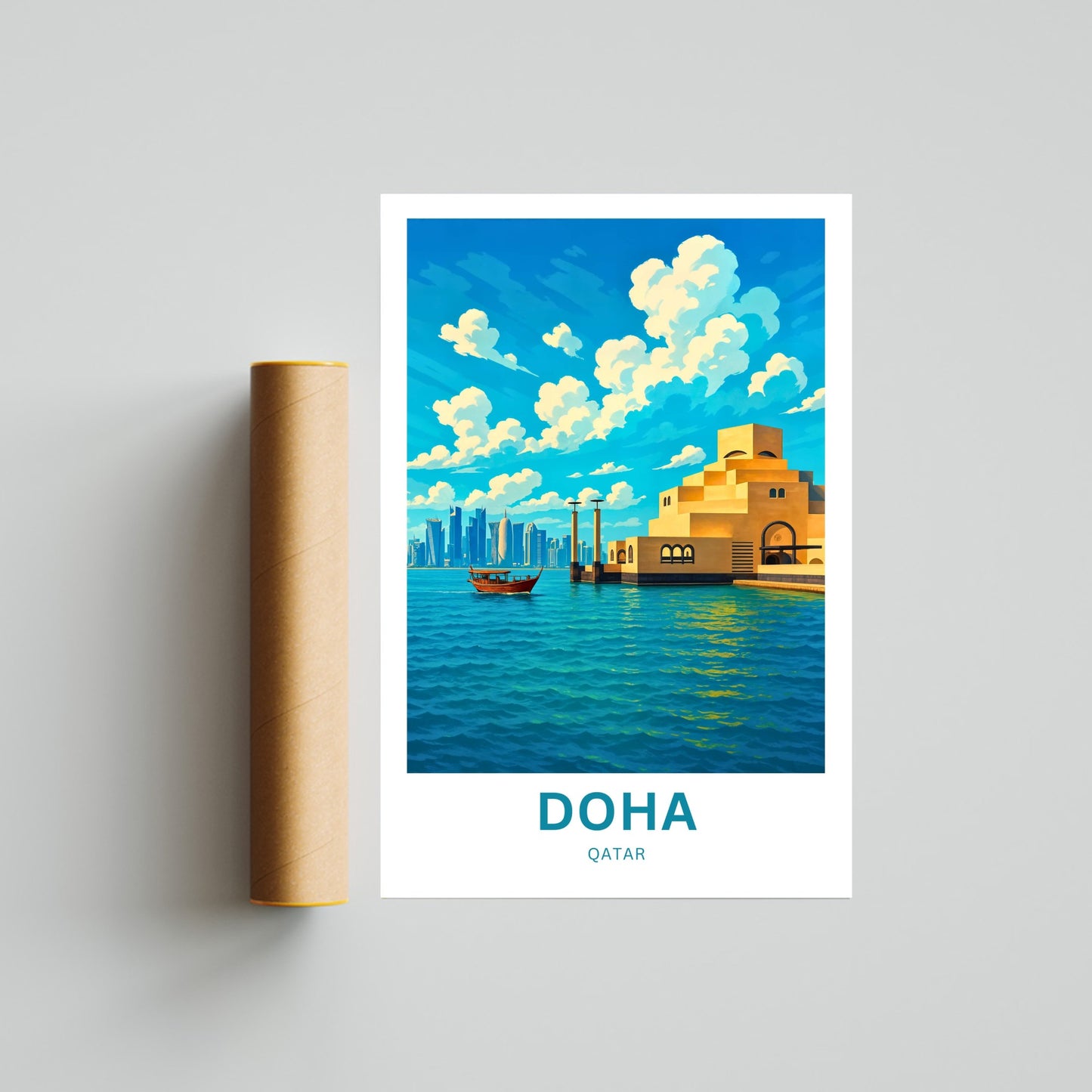 Doha Qatar Travel Poster - Captivating Beach and Resort