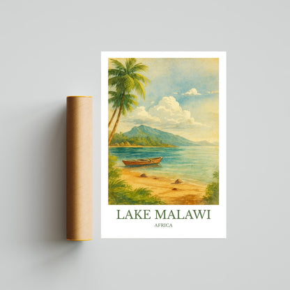 Lake Malawi, Watercolor design poster, Africa Print, Lake Malawi Wall Art