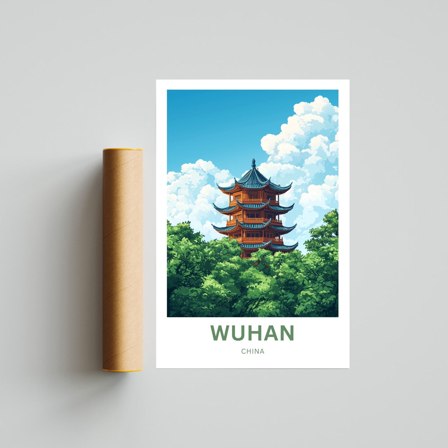 Wuhan Travel Poster - Ancient Temple Architecture