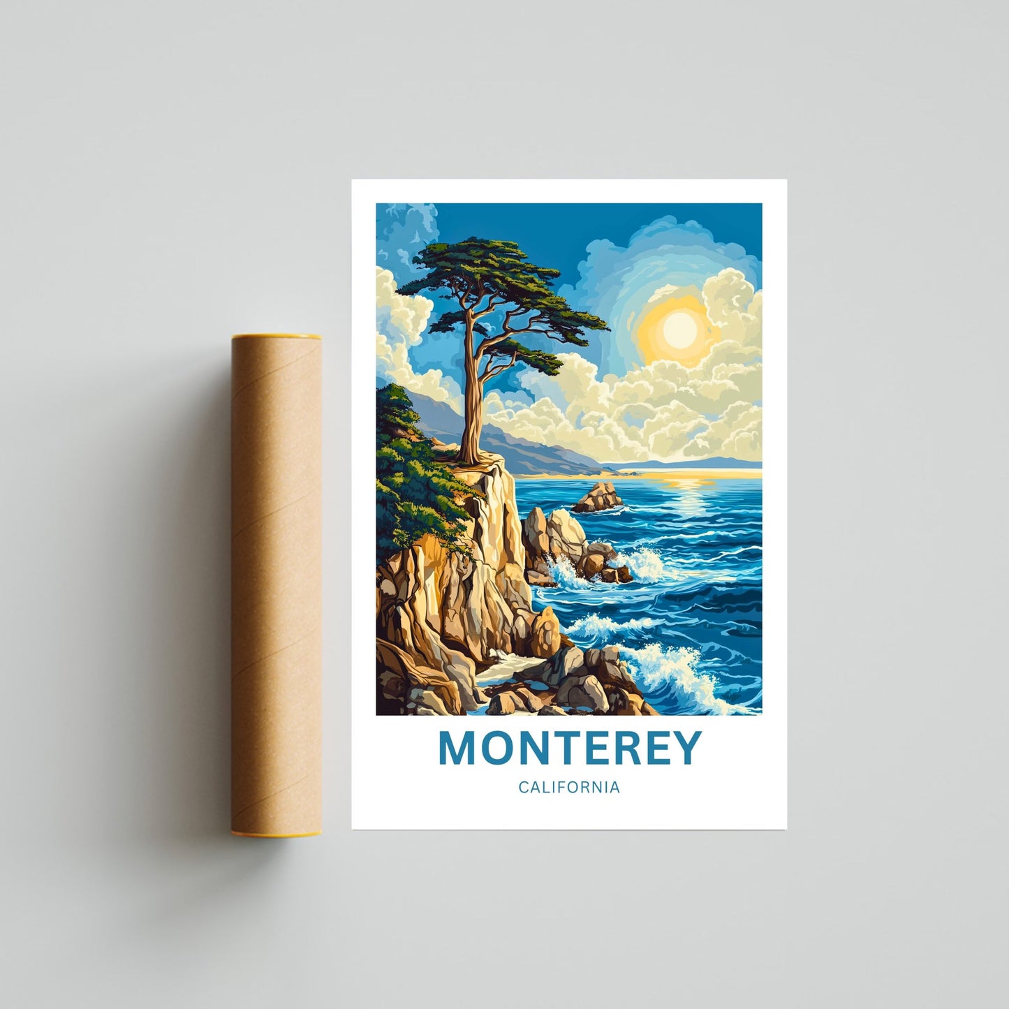 Monterey Travel Poster  - California Sunset and Coastal Views