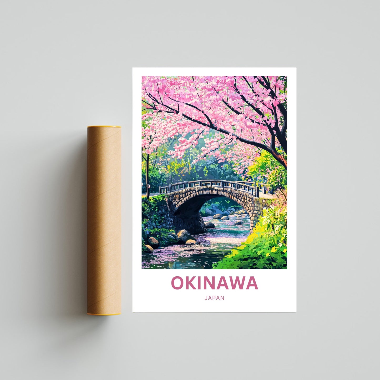 Okinawa Travel Poster  - Captivating Bridge of Springtime