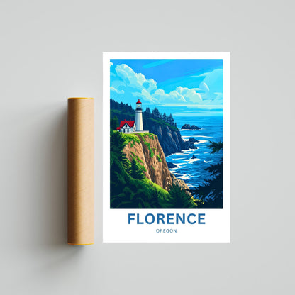 Florence Travel Poster - Heceta Head Lighthouse