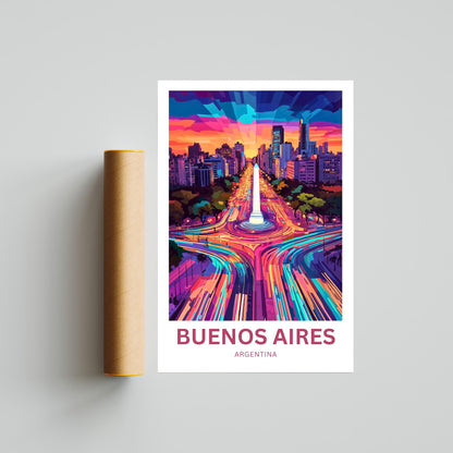 Buenos Aires Travel Poster -  City Light Streets View