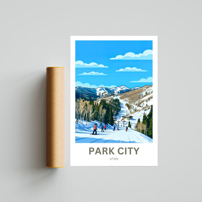 Park City Travel Poster - Fun Skiing