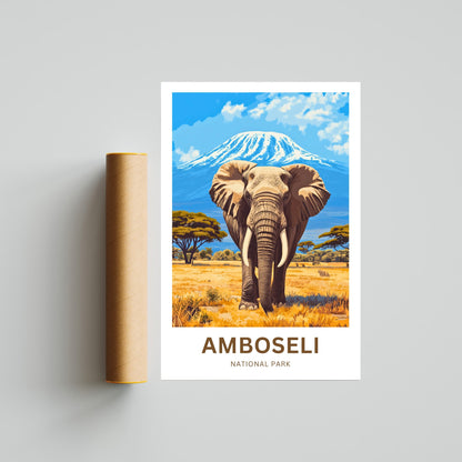 Amboseli National Park Travel Poster  - Great Tusker and Kilimanjaro