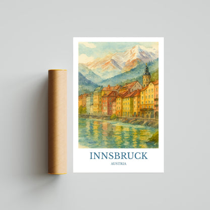 Innsbruck, Watercolor design poster, Austria Print, Innsbruck Wall Art