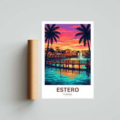 Estero Travel Poster - Florida Paradise at Dusk