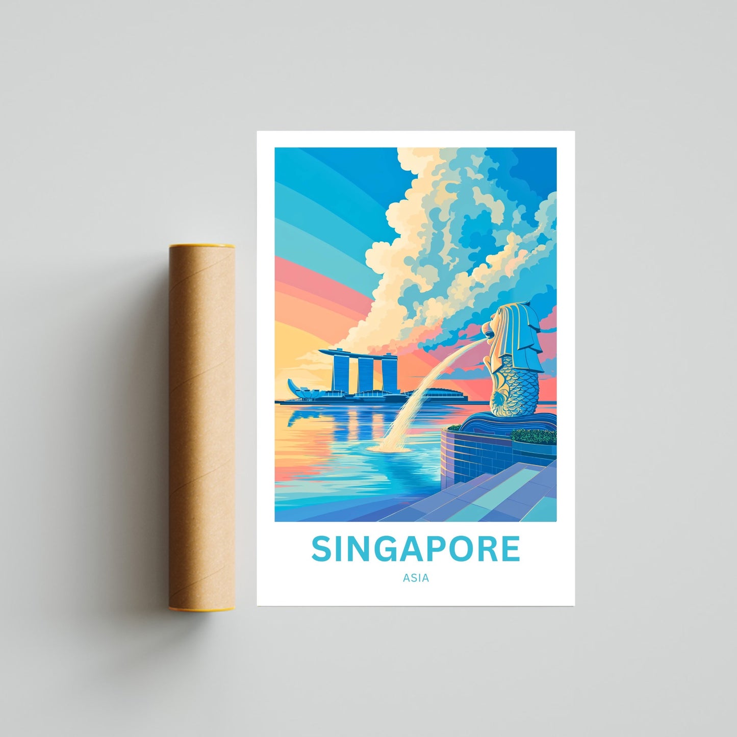 Singapore Travel Poster - The Watchful Merlion