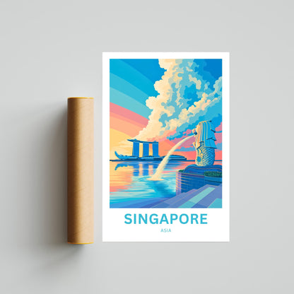 Singapore Travel Poster - The Watchful Merlion