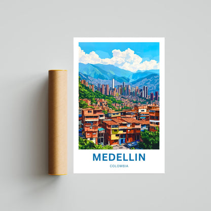 Medellín Travel Poster - Colombia Vibrant Hills and Timeless Beauty