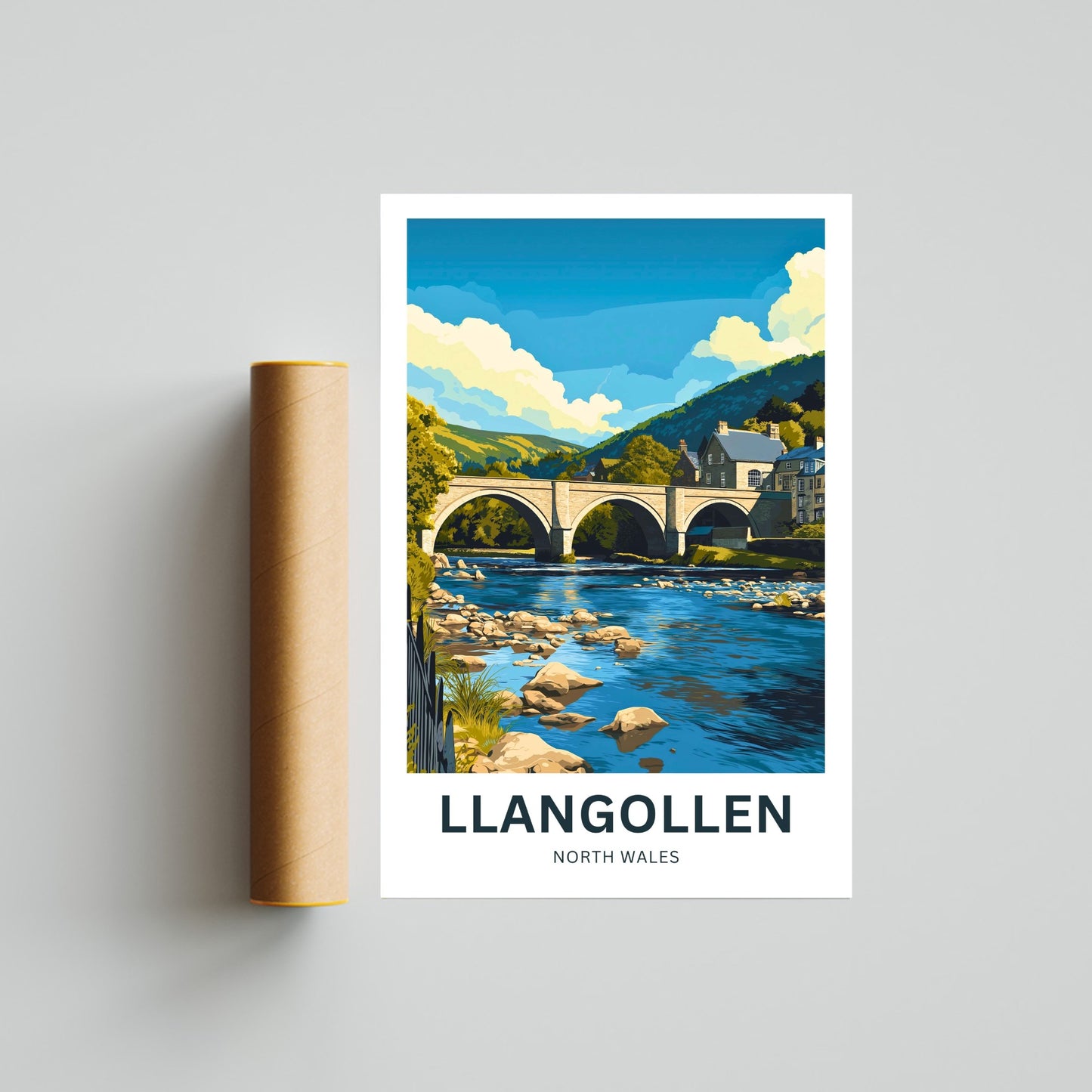 Llangollen Travel Poster - Bridge to the Welsh Hills