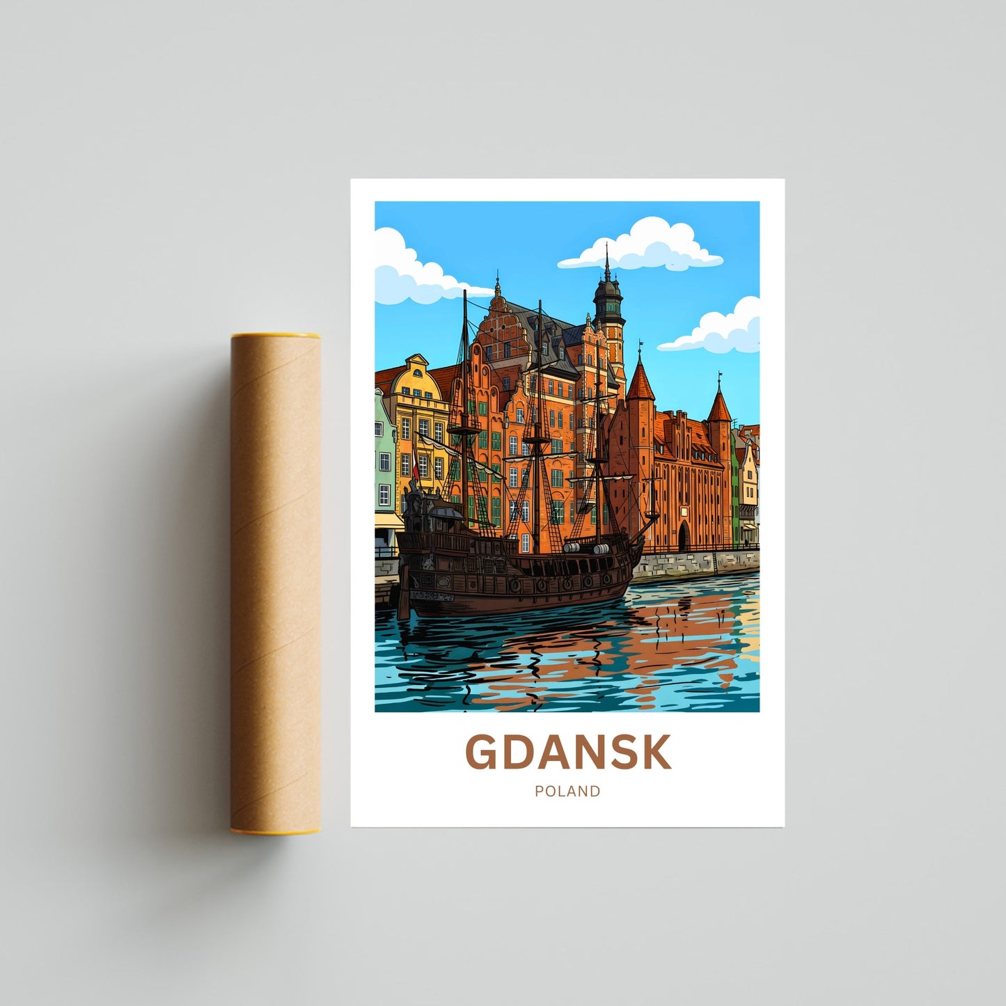 Gdańsk  Travel Poster - Stunning Castle, Ship and Waterfront Calm
