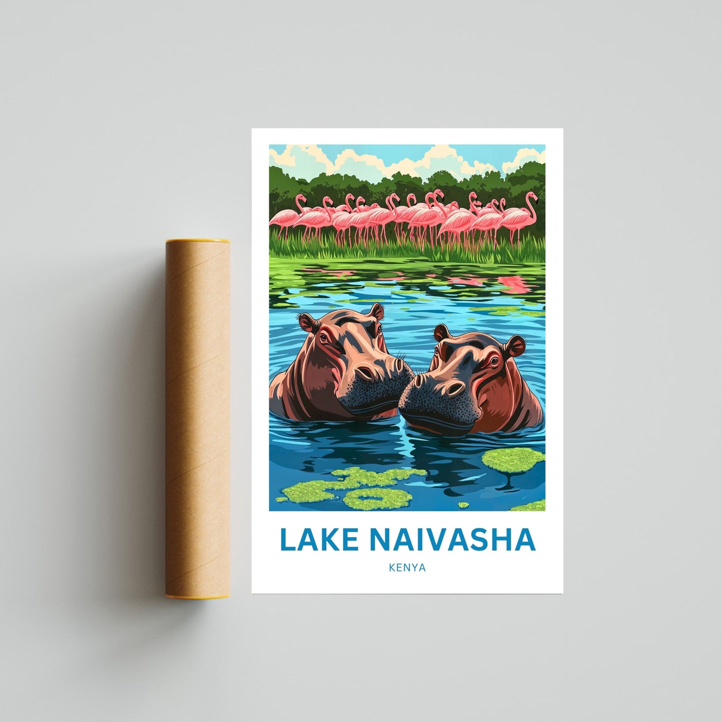 Lake Naivasha Travel Poster - Kenya Land of Hippo