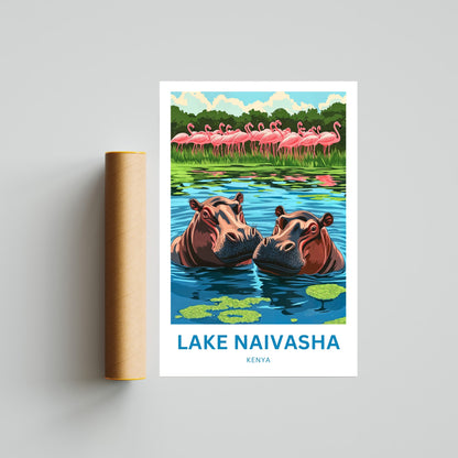 Lake Naivasha Travel Poster - Kenya Land of Hippo