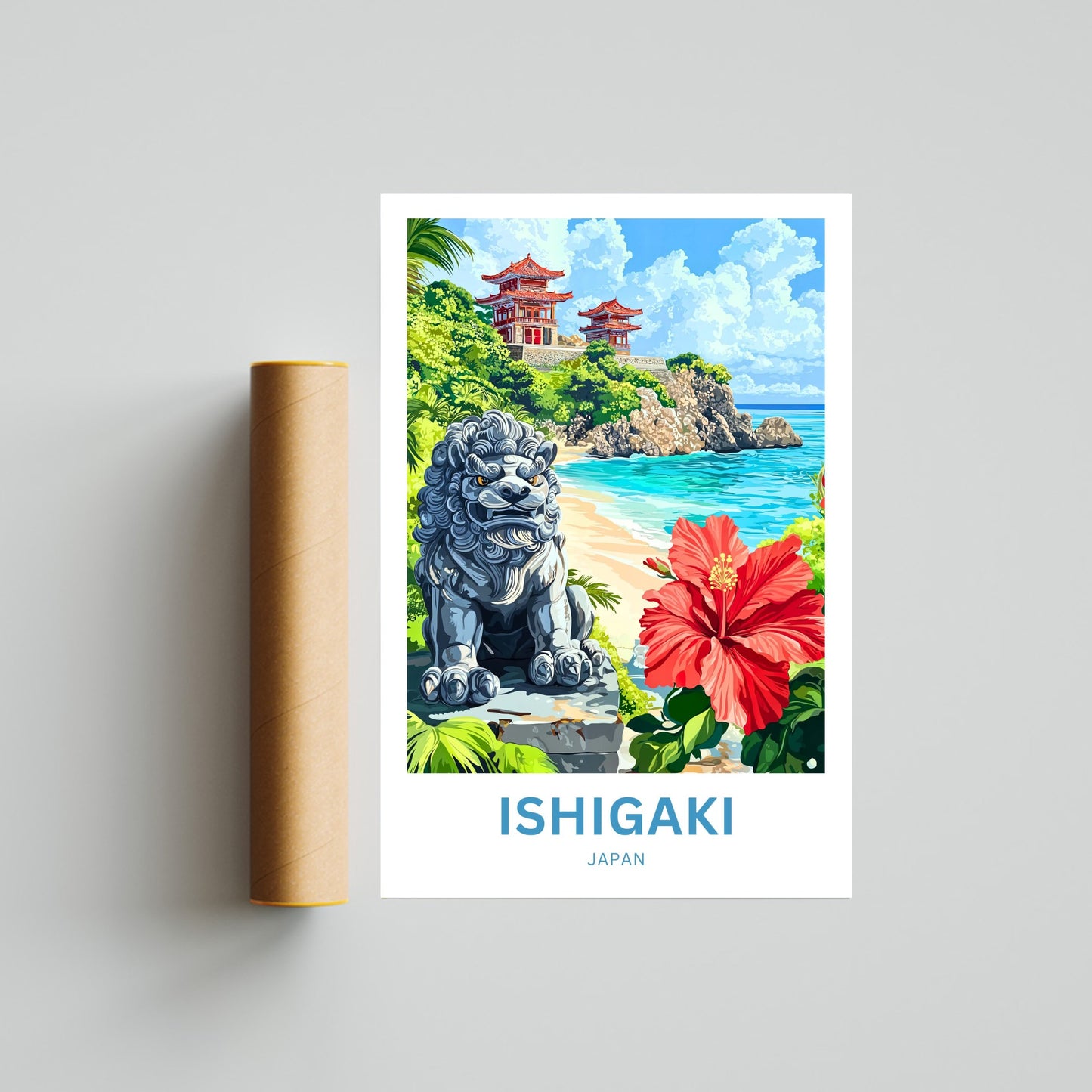 Ishigaki Travel Poster - Shisa Island Guardians