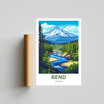 Bend Travel Poster - Oregon Stunning Mountains View